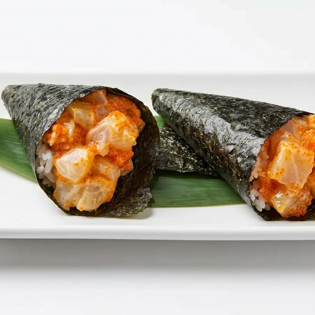 Spicy Scallop Hand Roll.