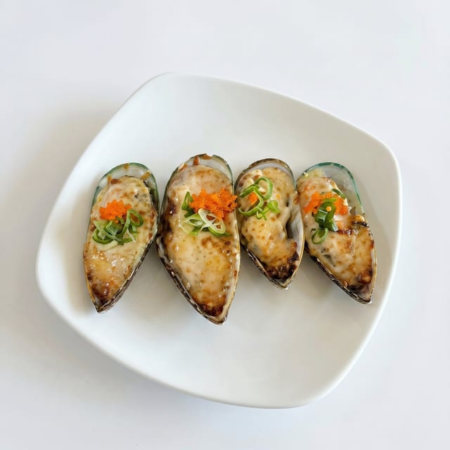 Baked Green Mussels.