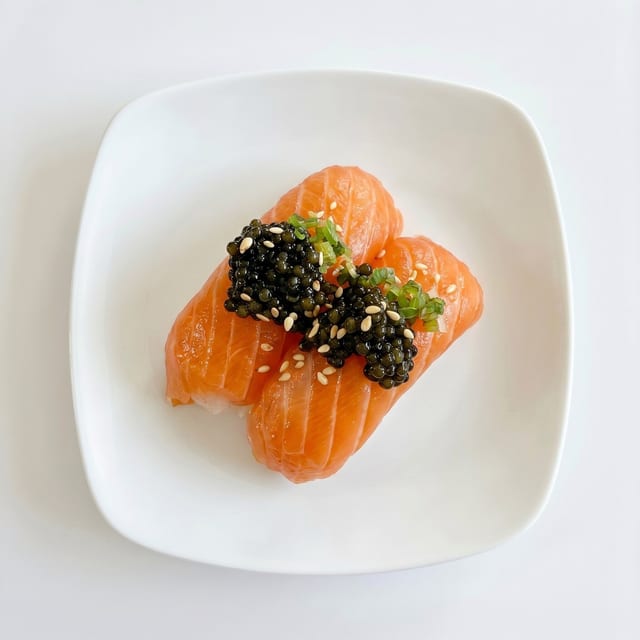 Salmon Belly with Black Caviar Sushi.