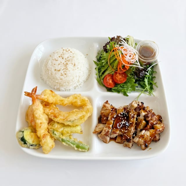 Chicken Teriyaki, Mix Tempura & Spicy Tuna Roll.